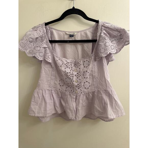 American Eagle Lavender Eyelet Peplum Top Coquette Cottagecore Fairycore XS - Picture 1 of 3